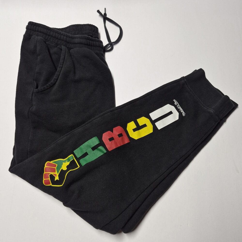 ​Mitchell & Ness HBCU Fist Sweatpants Mens XL Black Fleece Joggers Pants EUC